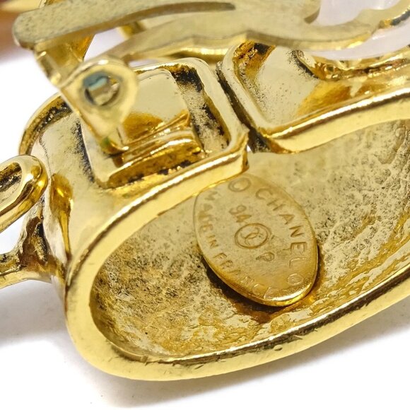 Chanel Clover Dangle Earrings Gold Clip-On 94P - Picture 4 of 4